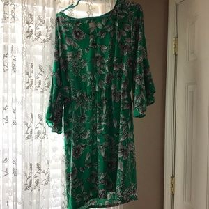 Green with Black and White flowered dress